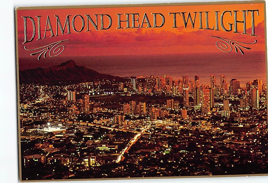 Postcard Aerial View Diamond Head Twilight Hawaii USA