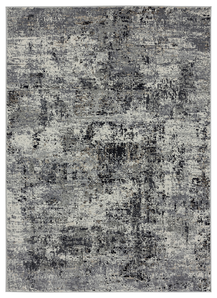 Black Vintage Static Faded Abstract Area Rug 4535 10377 - Aprx 5' 3