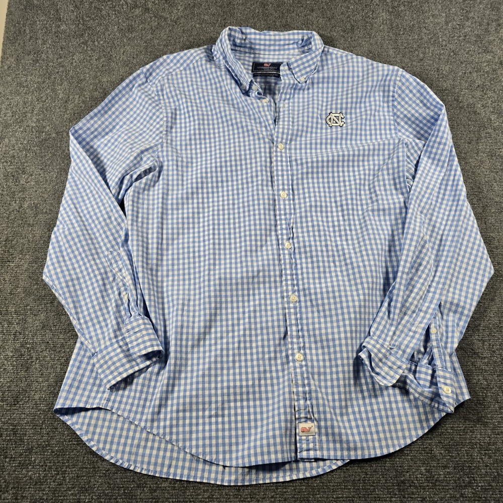 Vineyard Vines UNC Tar Heels Gingham Button Down Shirt Men XL Blue White Murray