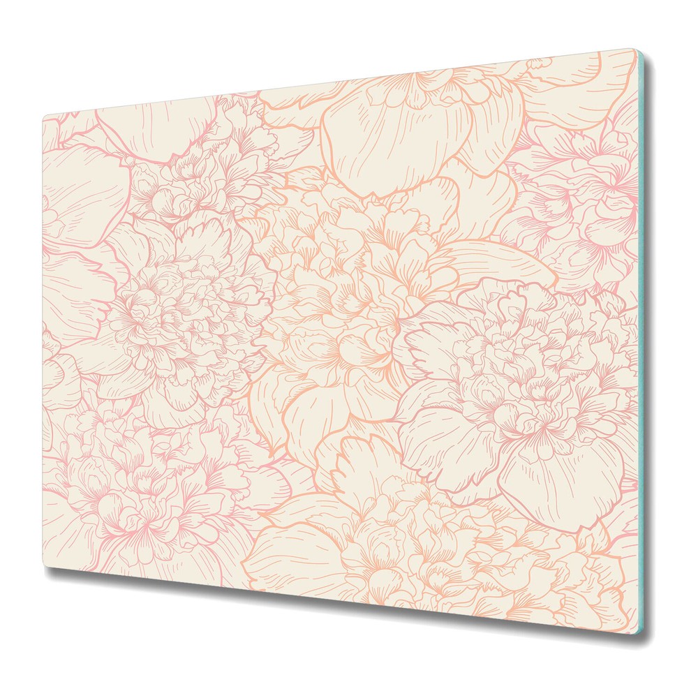 Glass Chopping Board Utensil Board Peonies pink and grey 60x52
