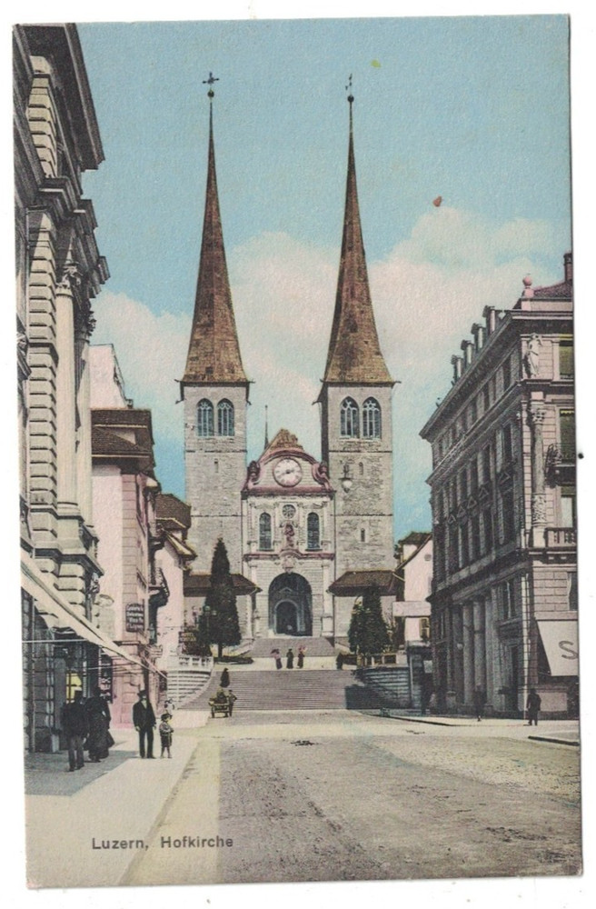 Antique 1910 Hofkirche Church Cathedral Luzern Switzerland Postcard
