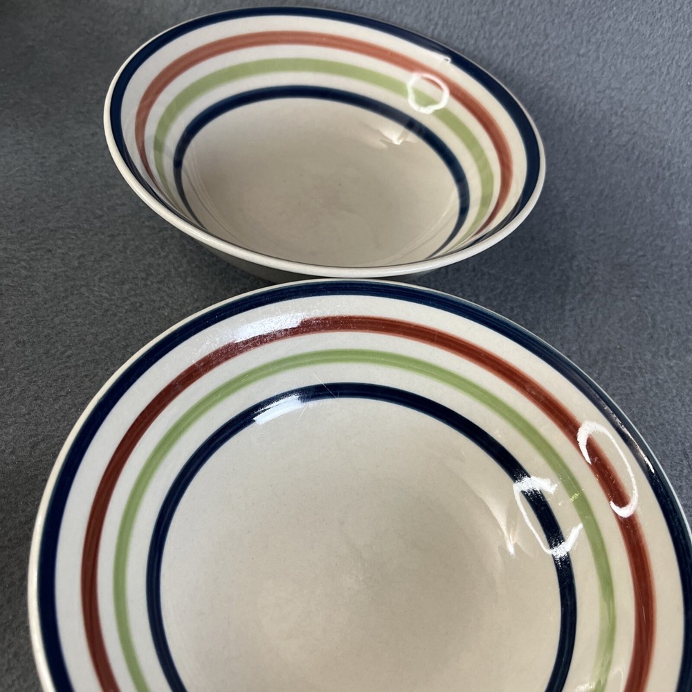 Todays Home Ceramic Soup Salad Cereal Bowl 6” Beige With Tri-colored Stripes