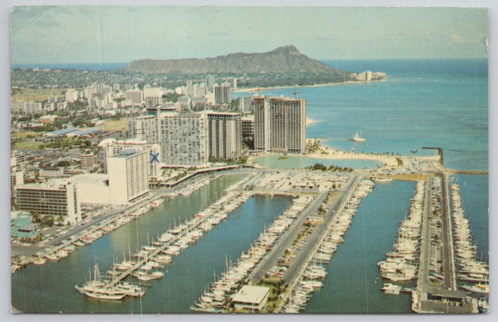 Waikiki Ilikai Marina Diamond Head Honolulu HI Vintage Postcard 1970s