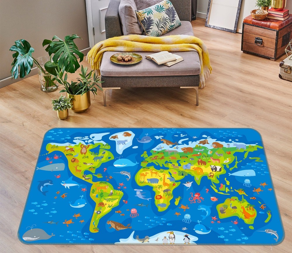 3D Green Yellow World Map Non Slip Rug Elegant Photo Carpet Romy 372BNO