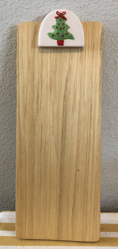 Wooden Cheese Charcuterie Board Ceramic Christmas Tree Accent 6” X 15”-image