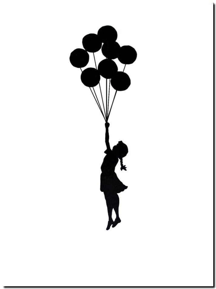 BANKSY STREET ART *FRAMED* CANVAS PRINT Girl & Balloons white 16