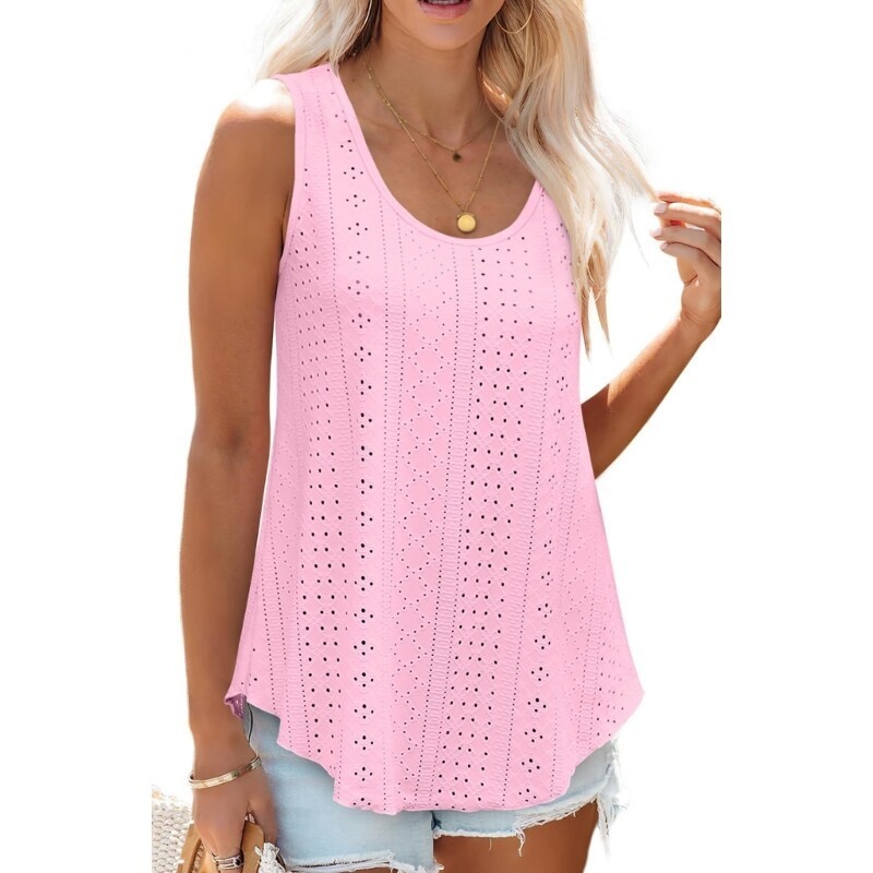 Pink Eyelet Cotton Sleeveless Scoop Neck Tank Top 3XL Plus Size Women