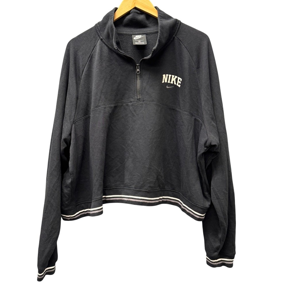 Nike Sweatshirt Womens 3X Black Cropped Pullover 1/4 Zip Mock Neck Athleisure