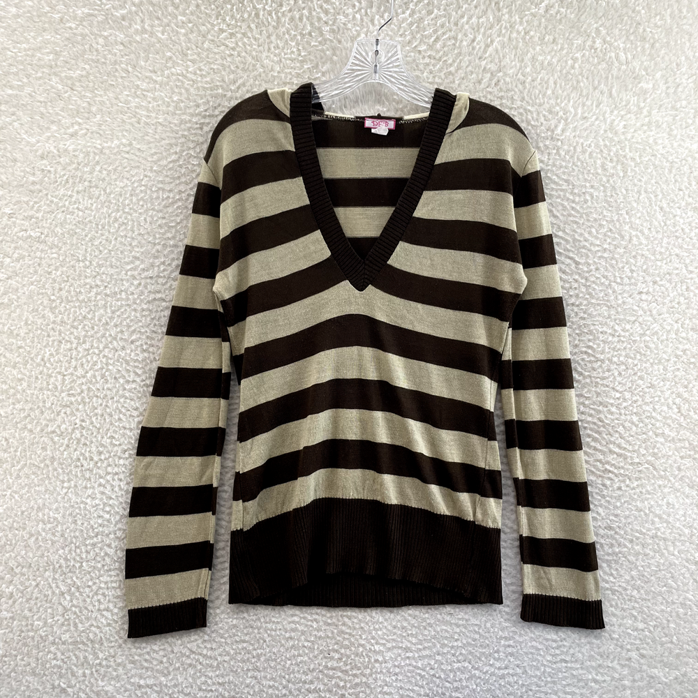 Y2K Vintage Hoodie Sweater L Large Brown Tan Stripe Bella Swan Boho Fairy Grunge