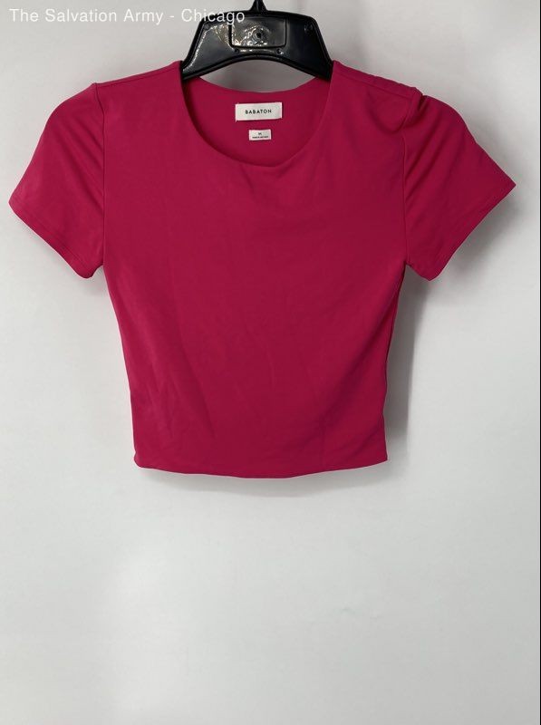Babaton Womens Hot Pink Short Sleeve Cropped Blouse Top Size Medium