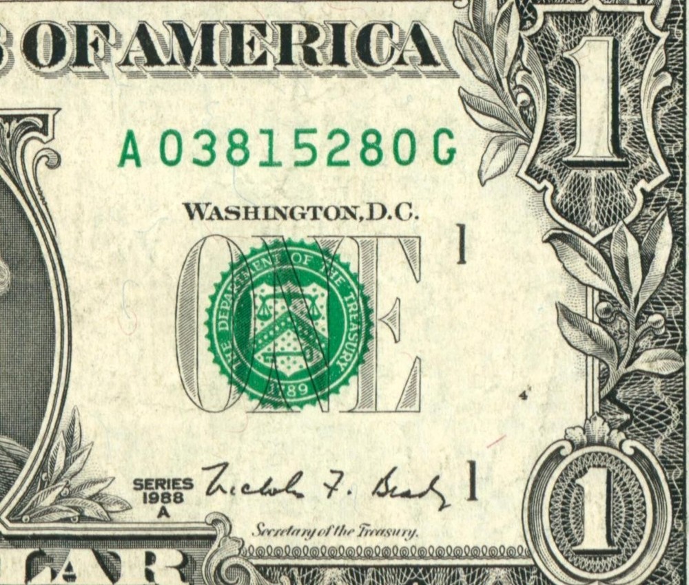 **WEB PRESS NOTE** ((EXPERIMENTAL)) $1 1988 Plate #4/8 Federal Reserve Note