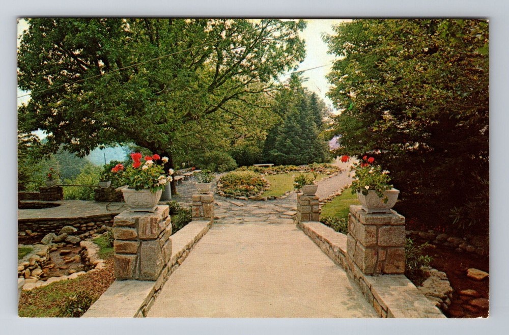 Blowing Rock NC-North Carolina, Stone Bridge and Flower Garden Vintage Postcard