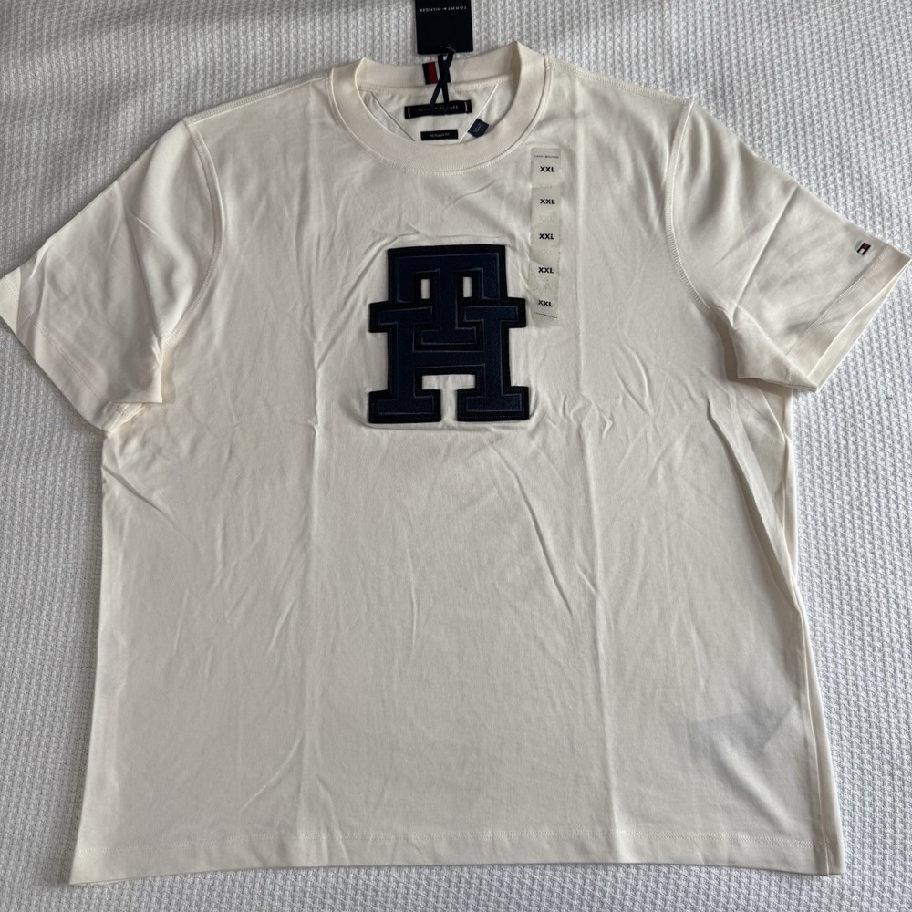 Tommy Hilfiger T-Shirt XXL White/Blue 100%Cotton Short Sleeve (MSRP $59.50)