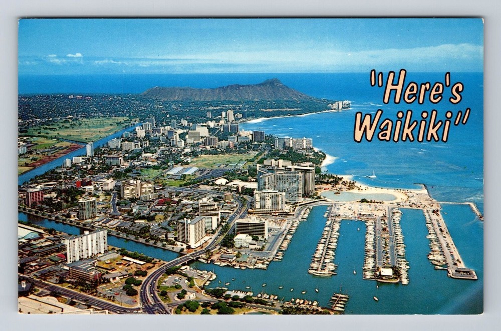 Waikiki HI-Hawaii, Aerial Of Town Area, Vintage Postcard