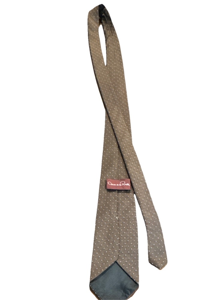 Oscar de la Renta Men's Silk Tie Brown Geometric Pattern Woven Neckwear