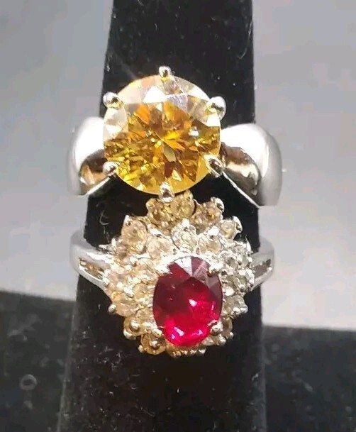 Simulated Citrine and Red Stone Fashion Ring Size 7.5 No Tags