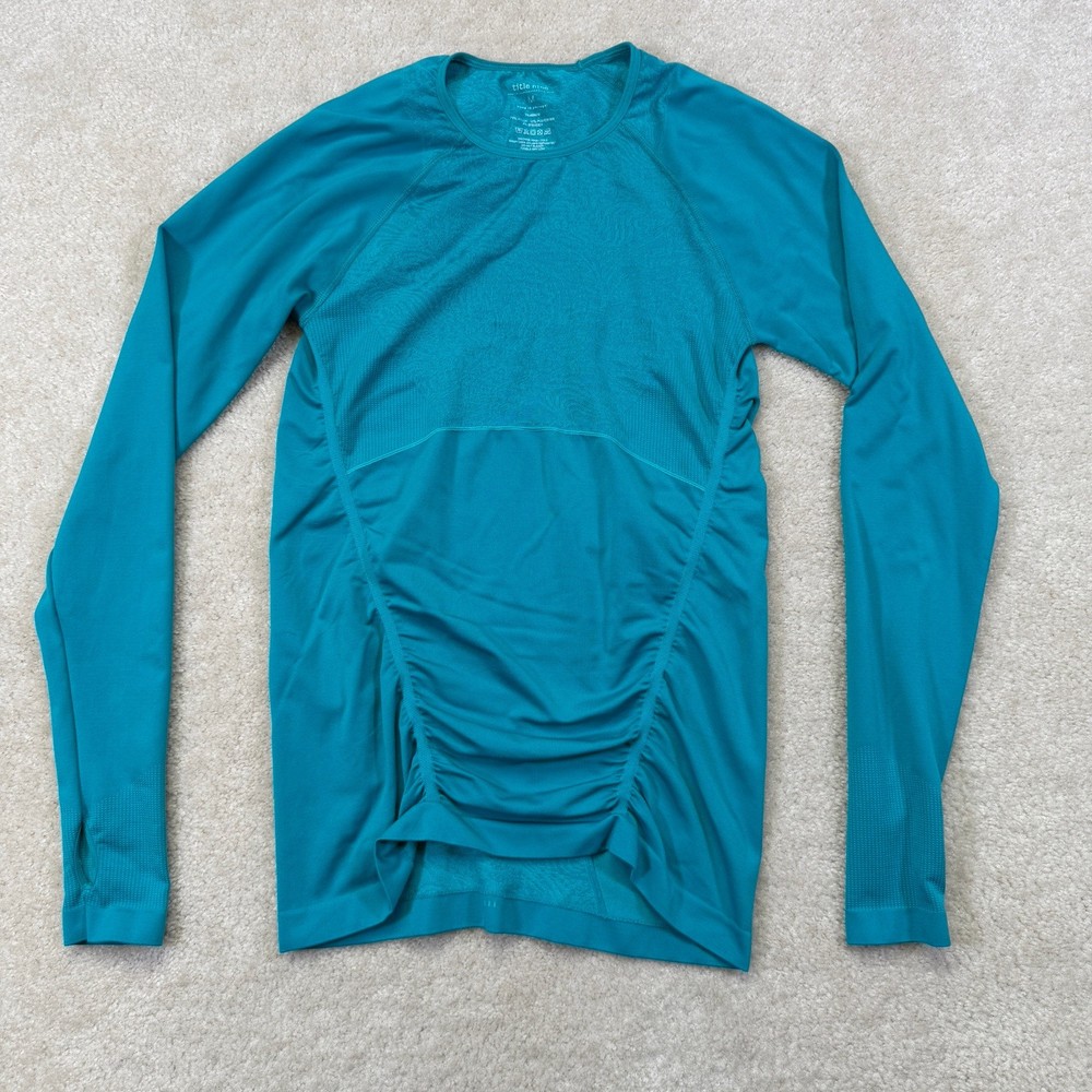 Title Nine Prowess Base Layer Shirt Women's M Teal Green Ruched  Nylon Polyester