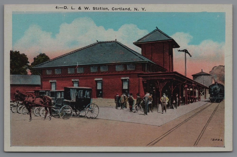 1910's DL&W Station Depot Railroad Train Cortland New York NY postcard