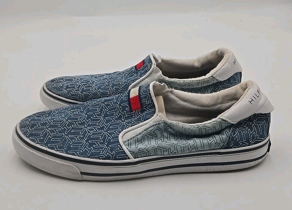 Tommy Hilfiger Slip On Sneakers Mens 8 Blue Pattern Casual Canvas Shoes Comfort