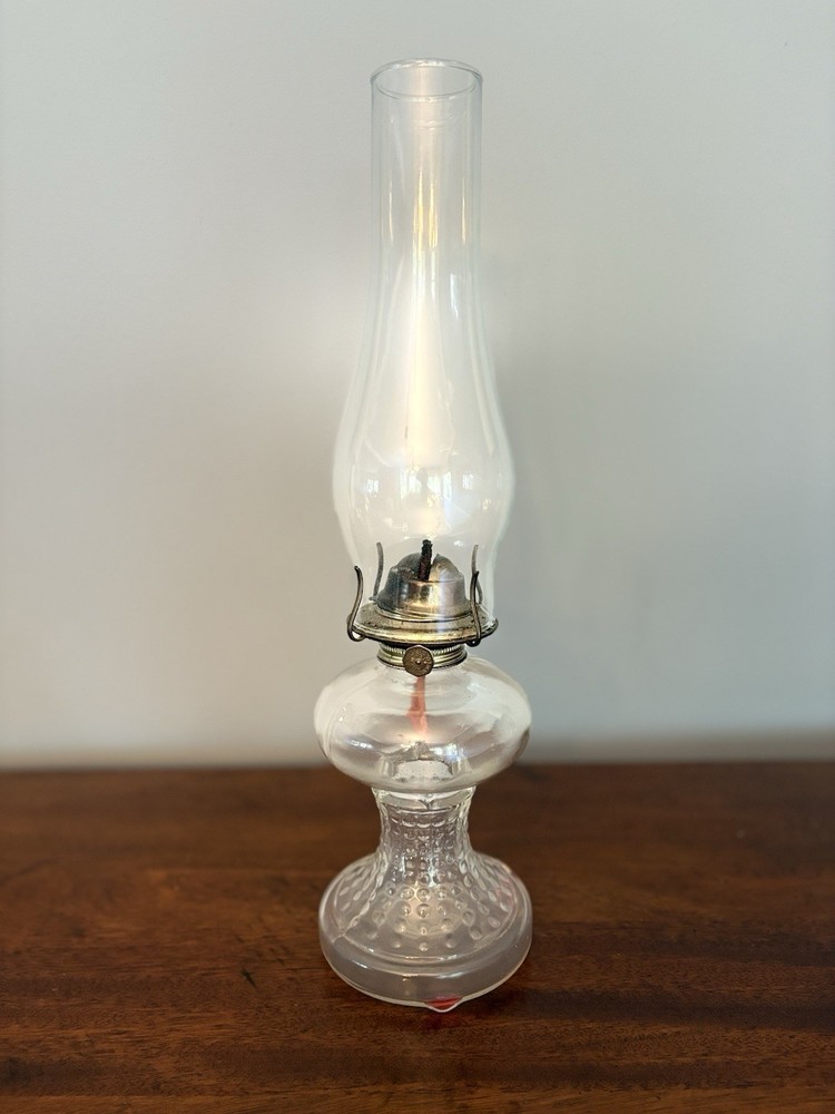 Vintage Elegant Clear Hurricane  Glass 17 in Oil Lamp  Bead  Base