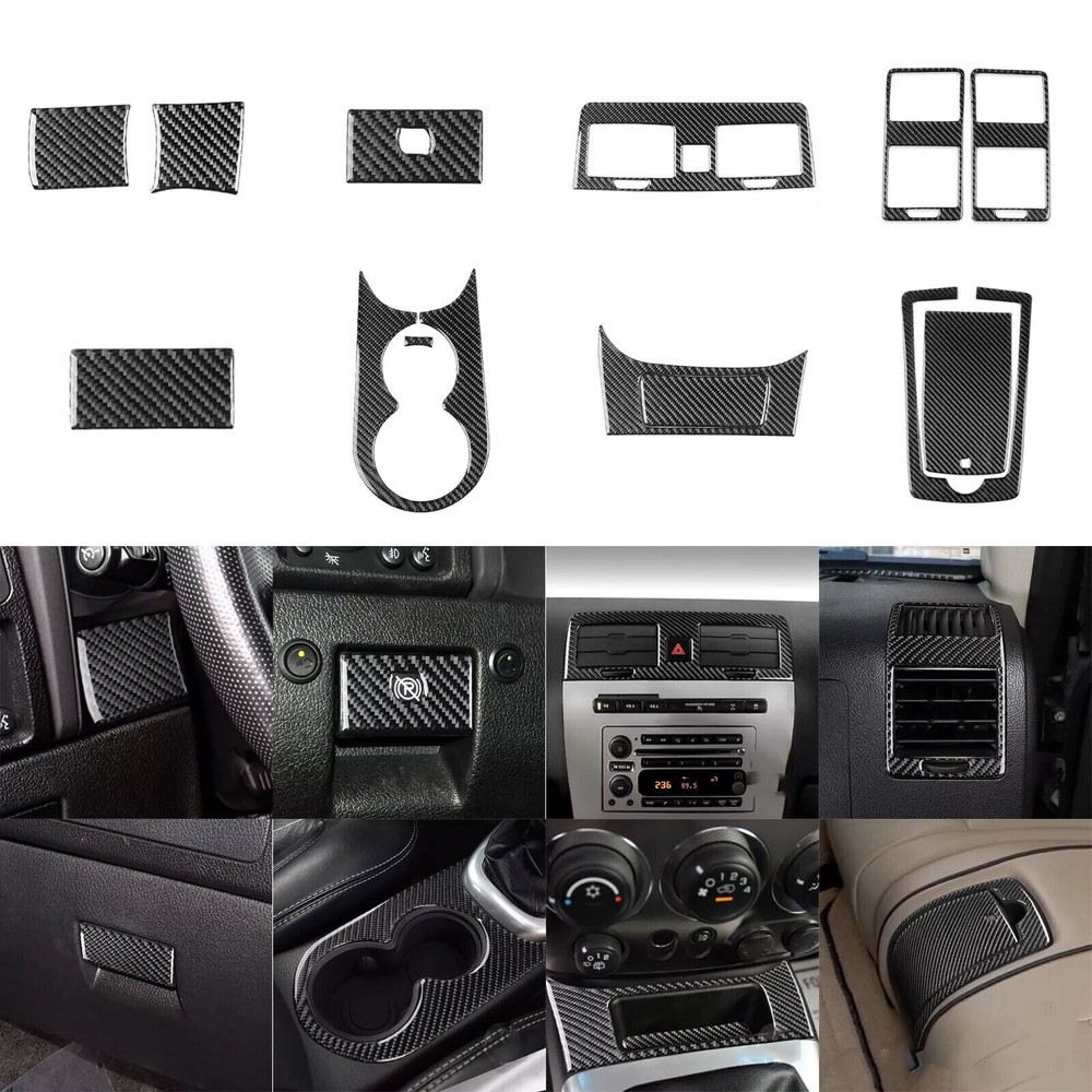 13Pcs Real Carbon Fiber Set Full Interior Dashboad Trim For Hummer H3 2006-2010