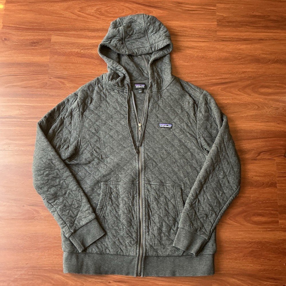 Patagonia Organic Cotton Quilt Hoody Iron Forge Medium EMBROIDERED