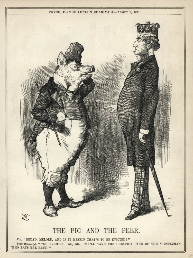 1880 British Cartoon The Pig and the Peer - Irish Land Wars Gladstone Era Rare Political Satire