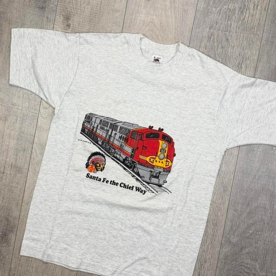 90s single stitch, obscure Santa Fe train gray and red graphic T-shirt