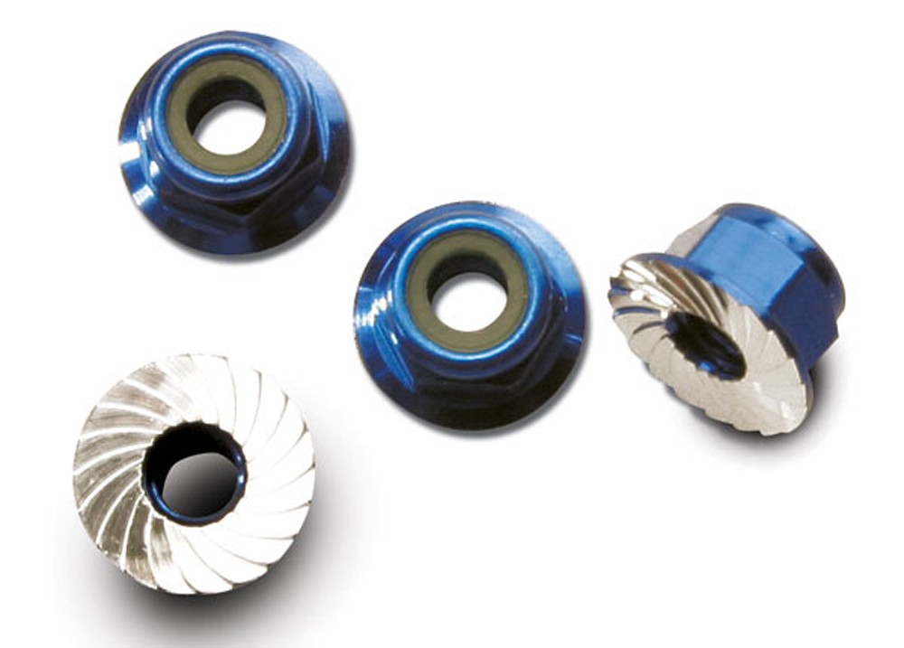 Traxxas 1/10 Nitro 4-Tec 3.3 * 4mm Aluminum Flanged Locking Nuts, Blue *