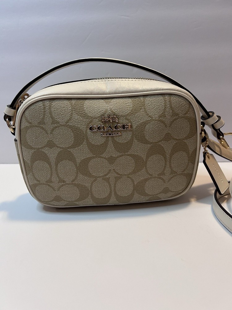 COACH Jamie Mini Camera Bag Light Khaki Chalk Signature Canvas EUC