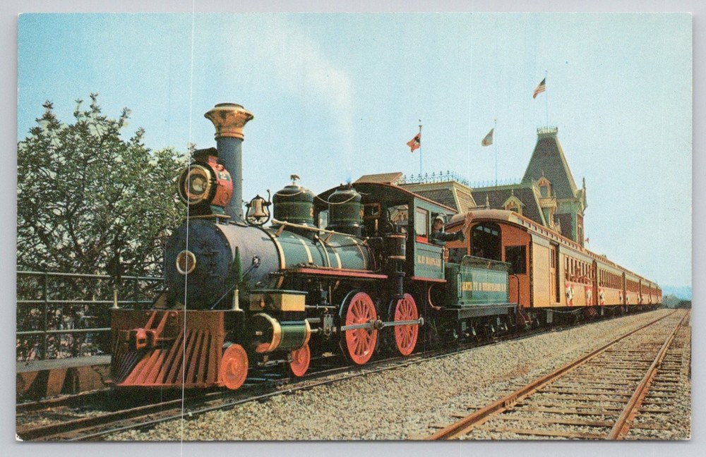 Vintage Disneyland Santa Fe & Disneyland Railroad Train Postcard Anaheim CA