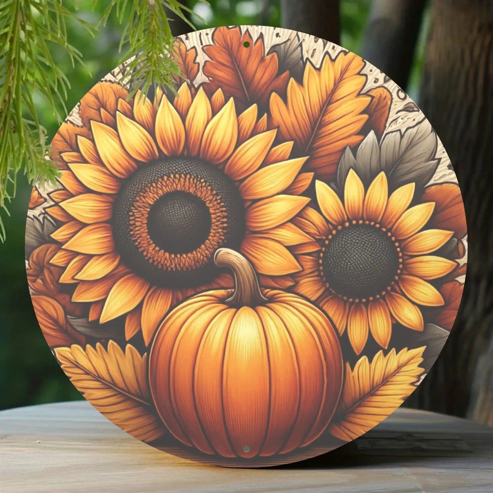 Vintage Farmhouse Pumpkin Sunflower Metal Wall Art Autumn
