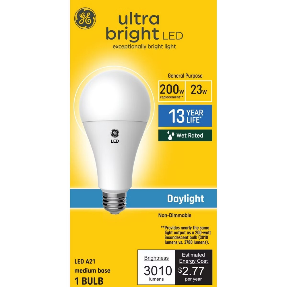 GE 200W Ultra Bright A21 LED Light Bulb Daylight, 3010 Lumens, 23 Watt