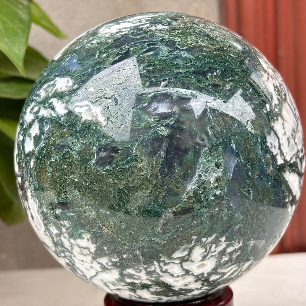 2213g Natural Moss Agate Ball Quartz Crystal Sphere Reiki Meditation Decoration