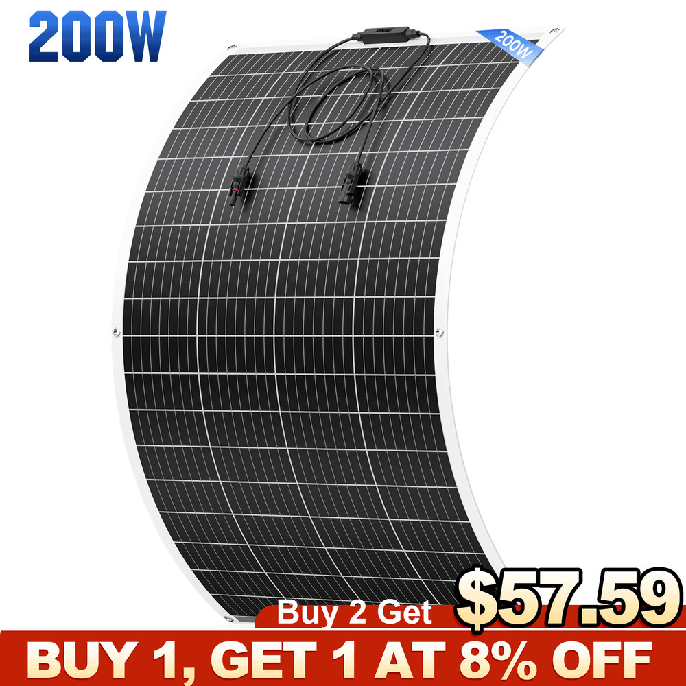 200W Flexible Mono Solar Panel 12V Power Portable Camping Home RV Battery Charge