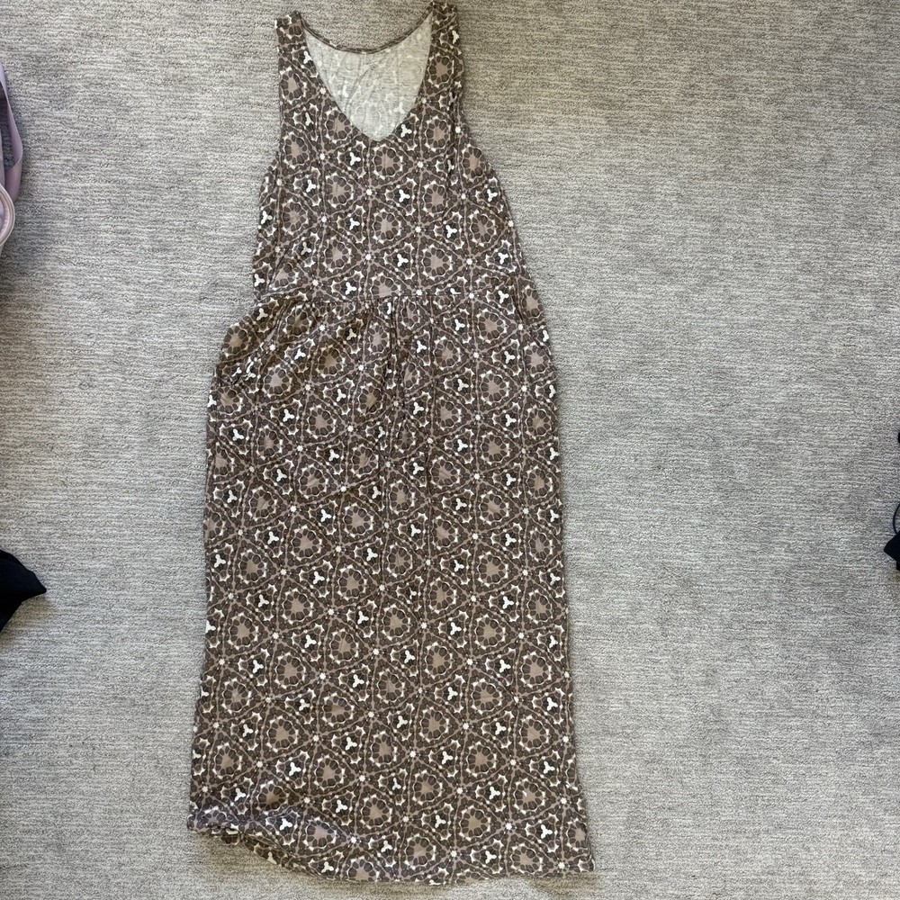 Garnet Hill Floral sleeveless midi shift dress scoop neck pockets stretch M