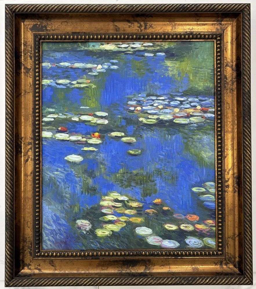 Claude Monet 1840-1926 Oil On Canva Signed In The Style Of. high end wood frame