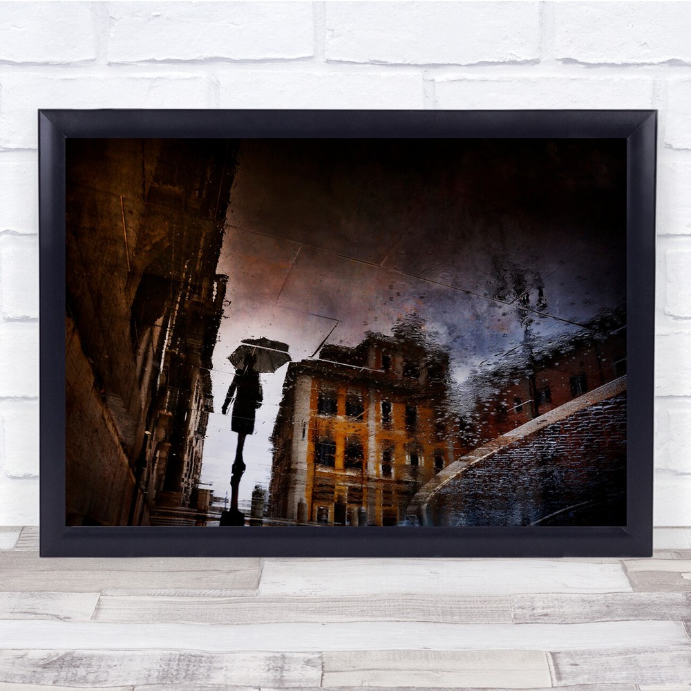 Street Reflection Urban Sidewalk Pavement Wet Rain Wall Art Print