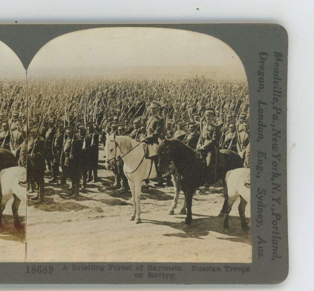 Bristling Forest of Bayonets Russian Troops on Review Russia Keystone Stereoview