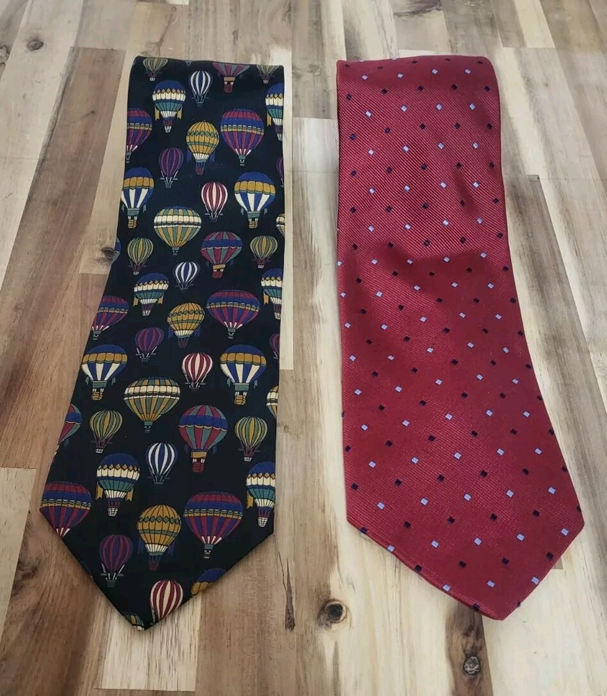 2 X BROOKS BROTHERS MADE IN U.S.A. NAVY HOT AIR BALOON TIE ~ RED DIAMOND DESIGN
