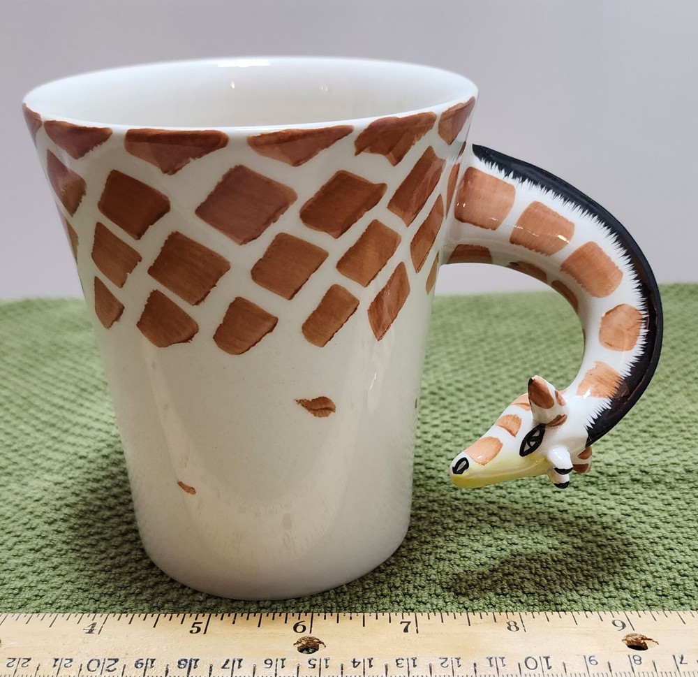 Pier 1 Imports Giraffe Coffee Tea Mug 3D Handle Hand Painted Stoneware Ceramic