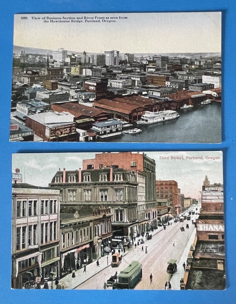 PORTLAND OREGON THIRD STREET & Business Section & River Front POSTCARD Lot