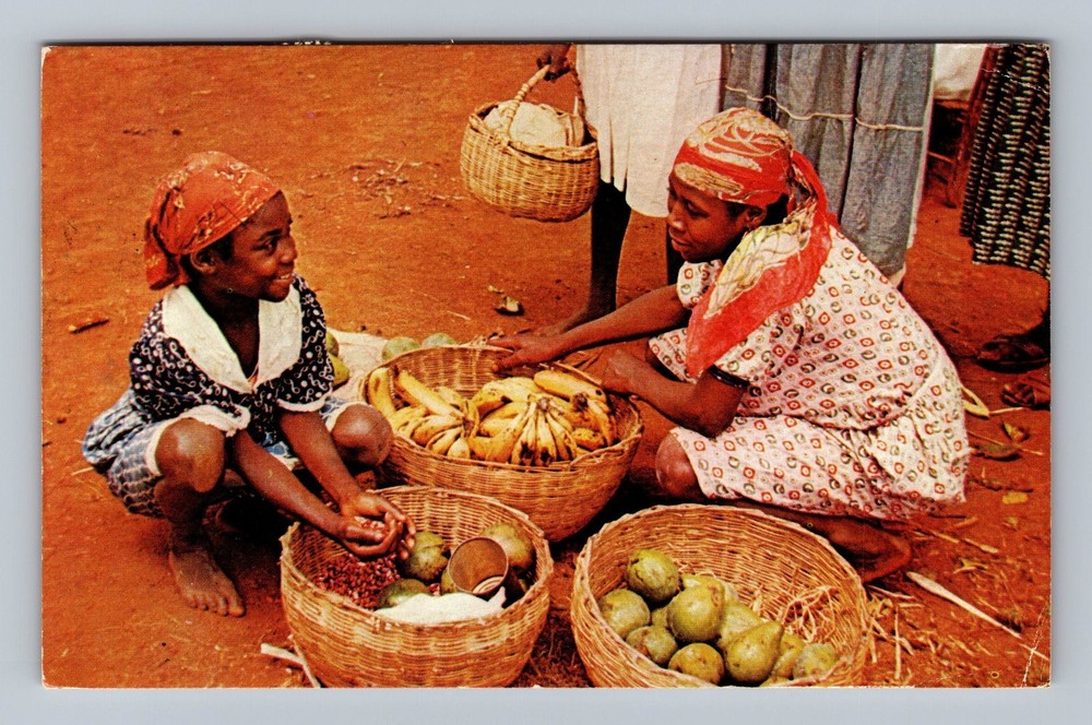 Haiti- West Indies Native Ladies Buying Red Beans & Fruit PC Vintage Postcard
