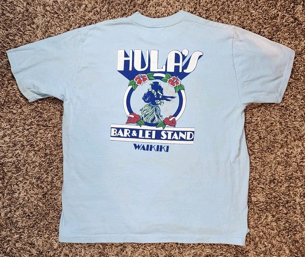 VTG 80s LGBTQ Gay Bar Hawaii Hula’s Bar & Lei Stand Waikiki Shirt Sz Large SS