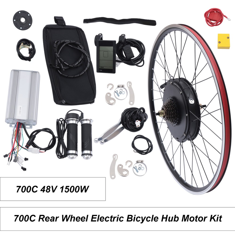 For Electric Bike LCD Display 700C Rear Wheel Hub Motor Conversion Kit 48V 1500W