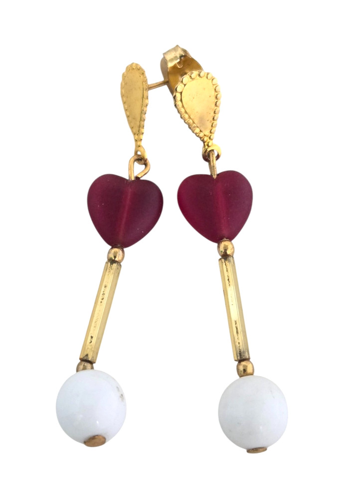 Vintage Gold Tone and Glass Bead Drop/Dangle Pierced Earrings