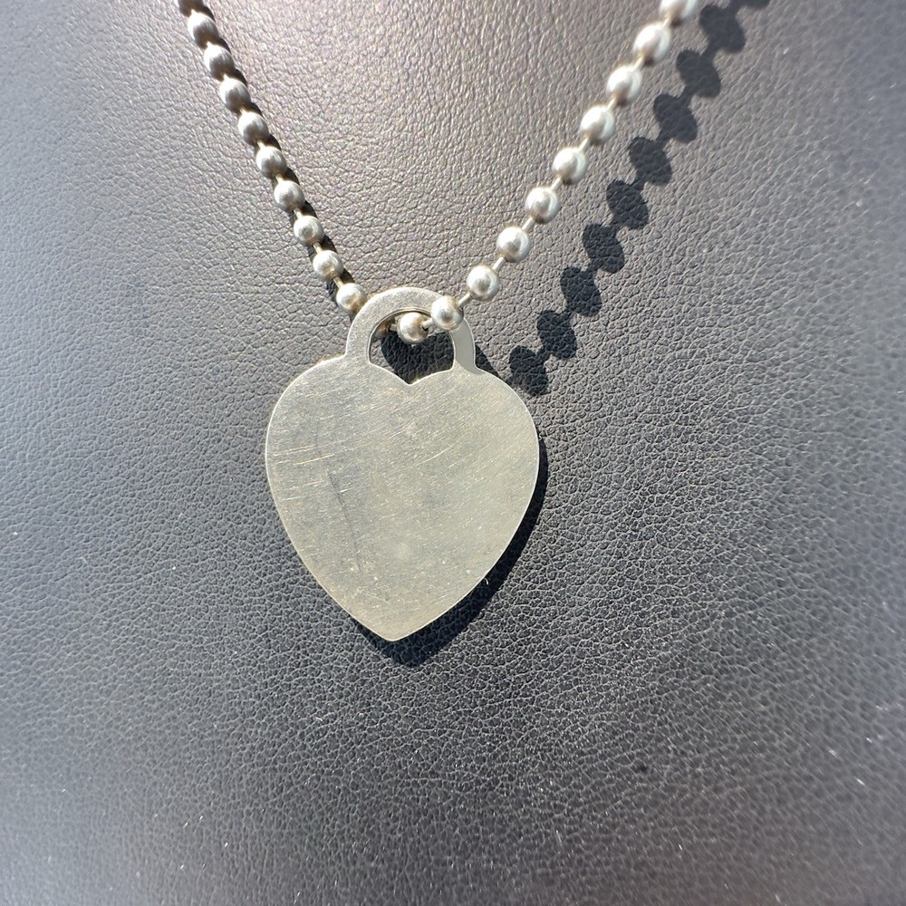 Vintage OTC Sterling Silver 925 Italy Heart Pendant Beaded Chain Necklace 18”