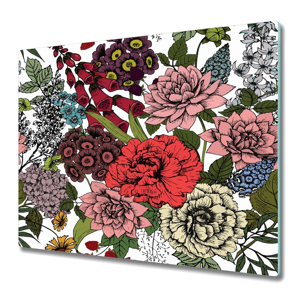 Glass Chopping Board Utensil Fall Flowers Autumn Beauty Floral Roses Vintage