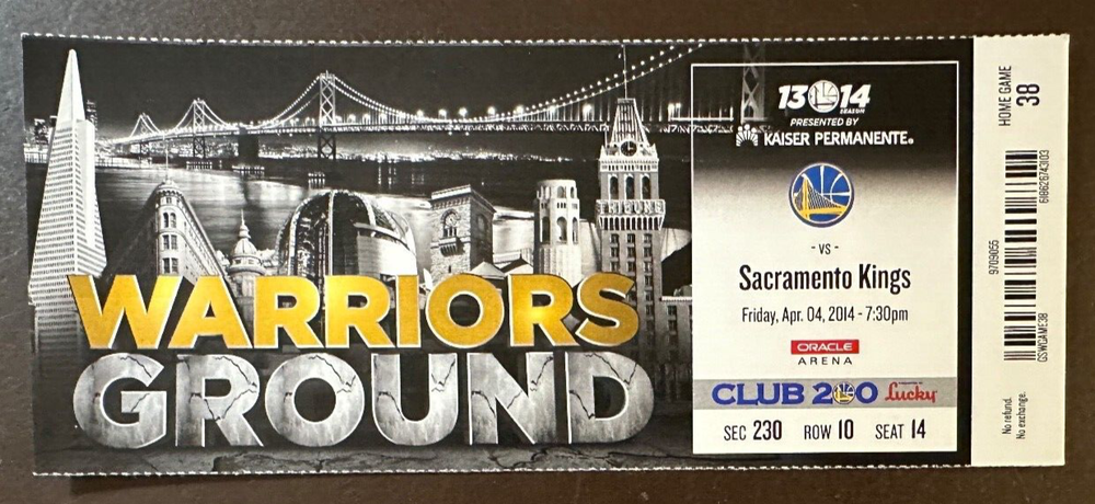 Golden State Warriors 4/4/2014 talón de boletos de la NBA vs Sacramento Kings