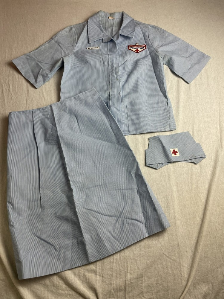 Vintage 50s 60s Hoover American Red Cross Volunteer Candy Striper Blue Skirt Set